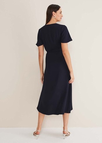 Phase Eight Julissa Ruffle Wrap Dress Navy Canada | GZNVRL-740